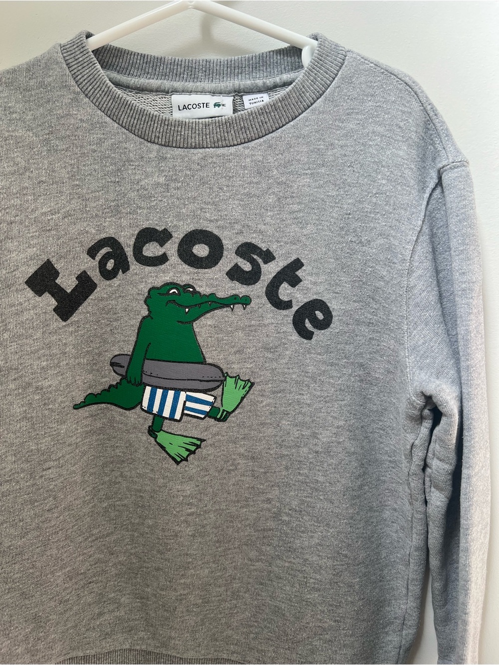 Lacoste Grey Crewneck Sweatshirt with Green Crocodile Graphic